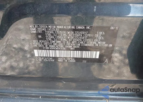 2012 Toyota Rav4 из США, поврежденный, VIN 2T3BF4DV6CW243526